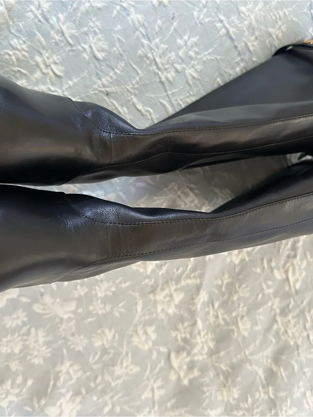 Tory Burch Black Tall Leather Riding Boots with Logo Strap